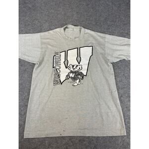 VINTAGE Wisconsin Badgers Shirt Mens Large Gray Graphic Tee NCAA Collegiate